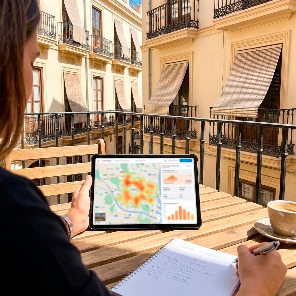 Calculadora y documentos mostrando análisis de rentabilidad para primera inversión inmobiliaria en Valencia